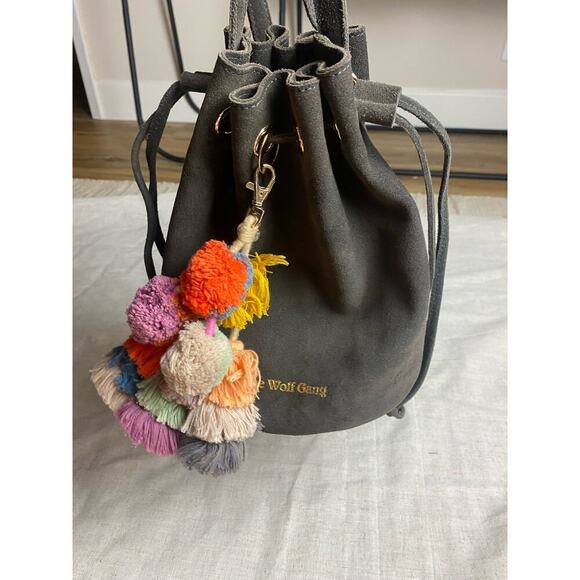 ANTHROPOLOGIE Wolf Gang Gray Leather Bucket Bag Drawstring Crossbody Bag - Picture 12 of 14